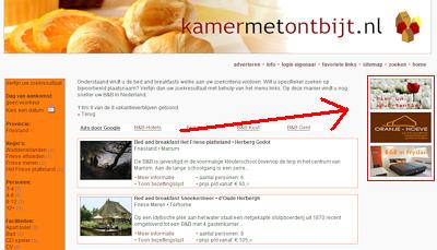 Banner voorbeeld Aanbod pagina provincie op www.kamermetontbijt.nl