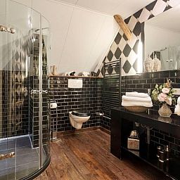 Luxury bathroom in Cottage in Stieltjeskanaal, bed and breakfast in Drenthe with modern amenities and stylish finishes.