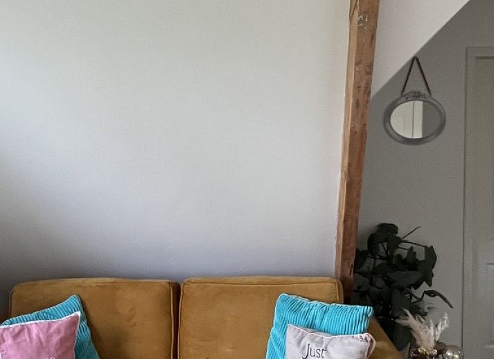 Dining area with wooden table in B&B de witte punt Texel, Oudeschild, overlooking nature.