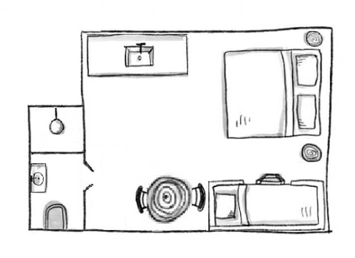 Knusse slaapkamer met houten interieur in Huisje in Oosterwolde, Veluwe, Gelderland.