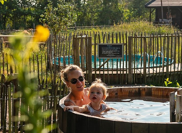 Knusse slaapkamer met houten interieur in Huisje in Oosterwolde, Veluwe, Gelderland.