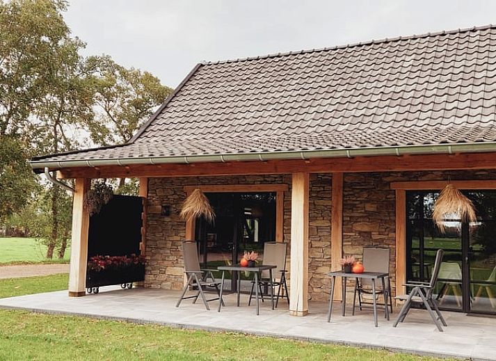 Entspannen Sie sich auf der Terrasse des Ferienhauses in Stroe, Veluwe, Gelderland.