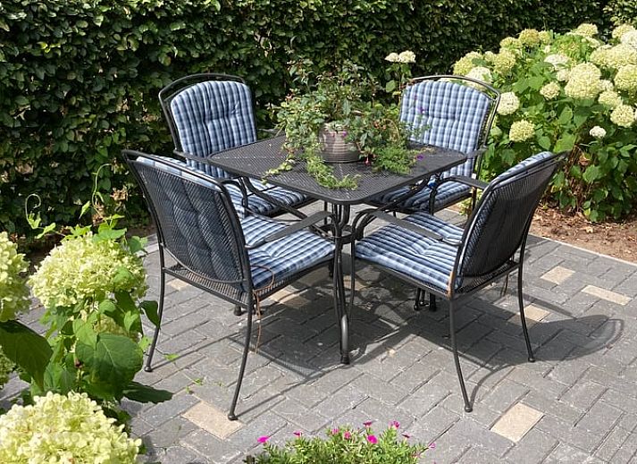Flowering hydrangeas adorn the entrance to Holiday Home in Oldenzaal, a bed and breakfast in Twente, Overijssel.