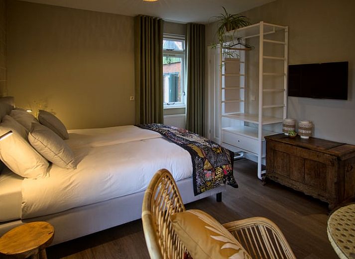 Sunny facade of Holiday Home in Oldenzaal, Twente, with solar panels and green hedge for lasting charm.