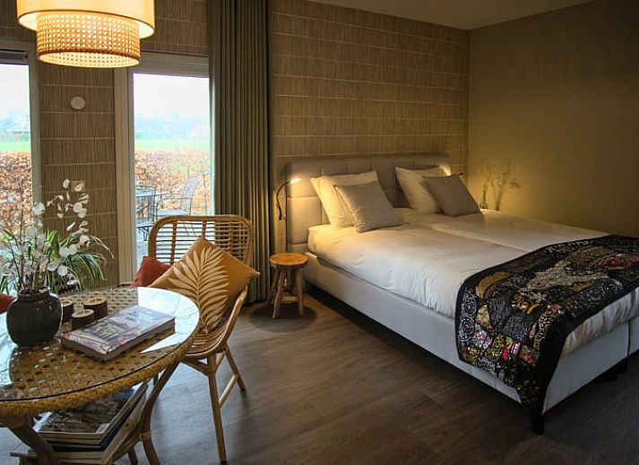 Sunny facade of Holiday Home in Oldenzaal, Twente, with solar panels and green hedge for lasting charm.