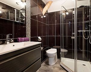 Stijlvolle badkamer in Huisje in Stieltjeskanaal, Zuidoost Drenthe, met luxe douche en moderne wastafel.