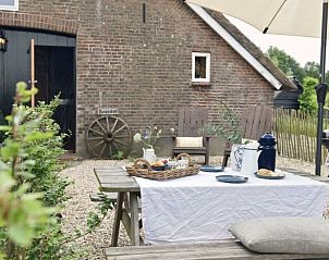 Gezellige picknicktafel met ontbijt bij Huisje in Oosterwolde, bed and breakfast in Veluwe, Gelderland.