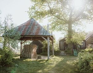 Schaduwrijke tuin bij Huisje in Oosterwolde, bed and breakfast op de Veluwe.