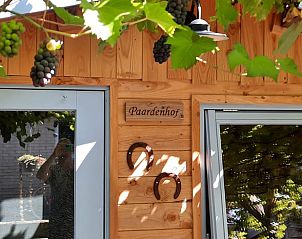 Detail van de buitenkant met hoefijzerdecor in Vakantiehuisje in Wapenveld, Veluwe, Gelderland.