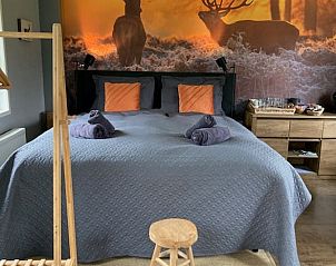 Comfortabele slaapkamer in Vakantiehuisje in Beemte Broekland met natuurthema, gelegen op de Veluwe.