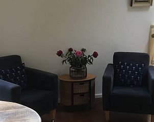 Gezellige zithoek in Vakantiehuis in Oene, Veluwe, met comfortabele stoelen en bloemen voor een ontspannen verblijf.