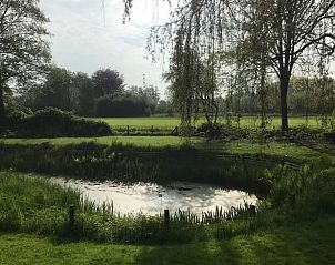Rustgevend uitzicht op de vijver en velden bij Vakantiehuis in Oene, Veluwe, ideaal voor natuurliefhebbers.
