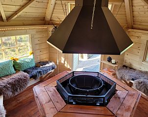 Centrale haard en zitgedeelte in Vakantiehuis in Overdinkel, Twente, perfect voor ontspanning.