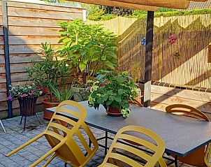 Gezellig terras met kleurrijke stoelen en planten bij Tussendeforten bed and breakfast in Maarssen, Utrecht noord.